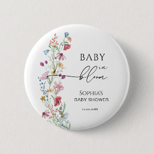 Wilde Bloemen Baby Shower Ronde Button 5,7 Cm
