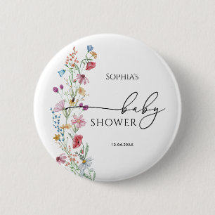 Wilde Bloemen Baby Shower Ronde Button 5,7 Cm