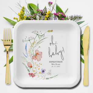 Wilde bloemen Baby shower Square Papieren Bordje