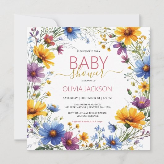Wilde bloemen Baby shower Uitnodiging (Voorkant)