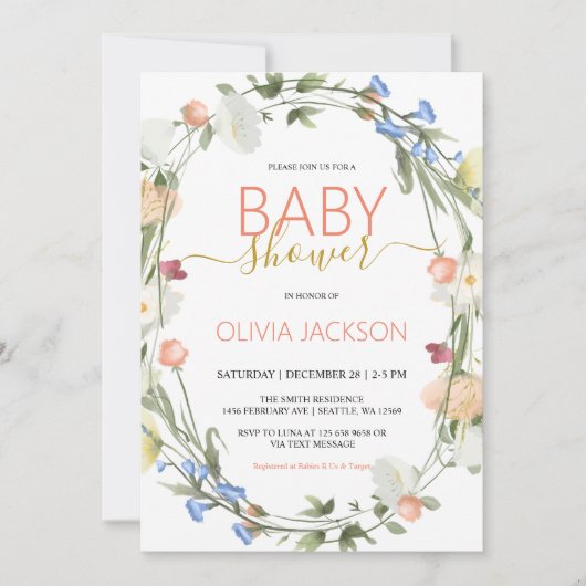 Wilde bloemen Baby shower Uitnodiging (Voorkant)