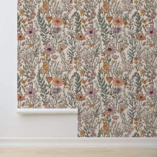 Wilde bloemen behang
