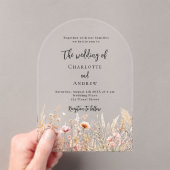 Wilde bloemen beige crème roze transparante trouwb acryl uitnodigingen (Insitu (Draagbaar))