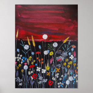 Wilde bloemen bij zonsondergang Schilderij van Alf Poster
