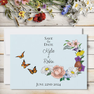 Wilde bloemen Blauwe paddenstoelen Save The Date