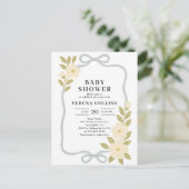 Wilde Bloemen Blauwe Strik Baby Shower Briefkaart (Staand voorkant)