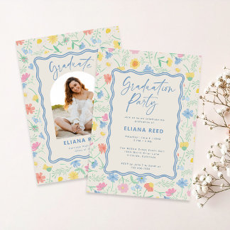 Wilde Bloemen Bloem Foto Afstudeer Uitnodiging