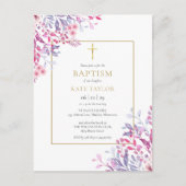 Wilde Bloemen Bloem Goud Doop Christening Uitnodiging Briefkaart (Voorkant)