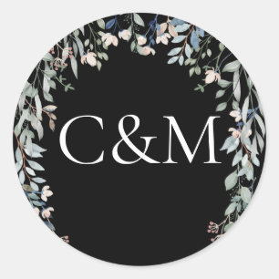 Wilde Bloemen Bloem Zwart En Wit Monogram Ronde Sticker