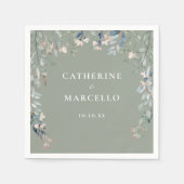 Wilde Bloemen Bloemencascade Saliegroen Bruiloft Servet (Voorkant)