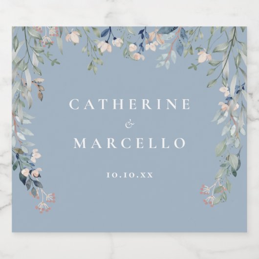 Wilde Bloemen Bloemencascade Stofblauw Bruiloft Bier Etiket (Enkel label)