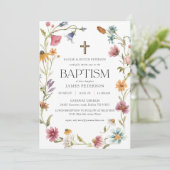Wilde bloemen bloemenmeisje doop uitnodiging (Staand voorkant)