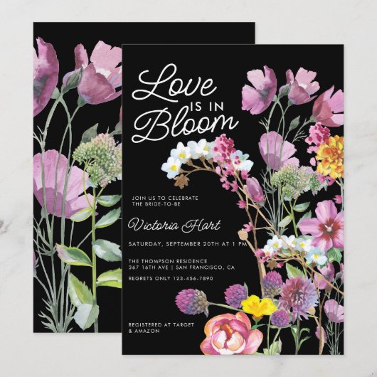 Wilde bloemen | Boho Bruids Douche Uitnodiging (Voorkant / Achterkant)