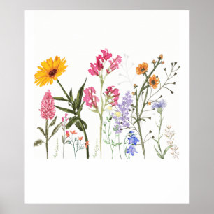 Wilde bloemen,  botanische, pastelbloem poster
