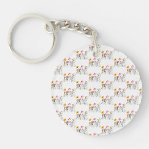Wilde bloemen, botanische pastelbloem sleutelhanger