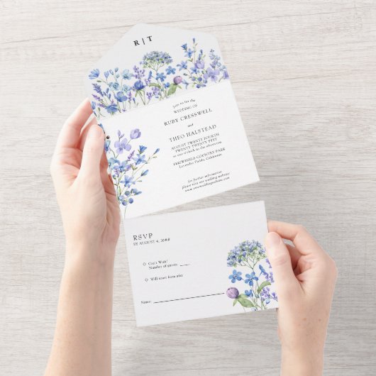 Wilde Bloemen Bruiloft Delicate Maagdenpalm Wilde  All In One Uitnodiging (Afscheurbaar)