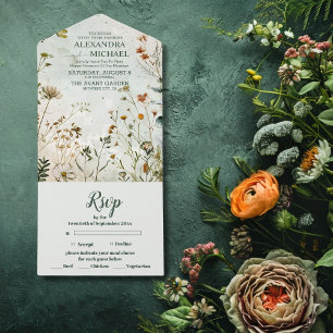 Wilde Bloemen Bruiloft Landelijke Bloemen Bruiloft All In One Uitnodiging
