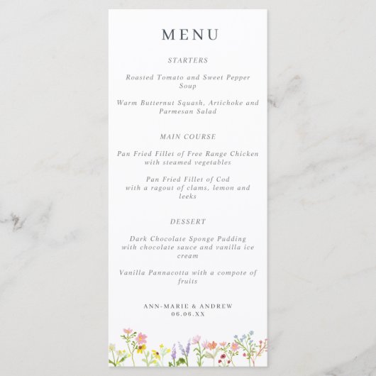 wilde bloemen bruiloft menu (Voorkant)