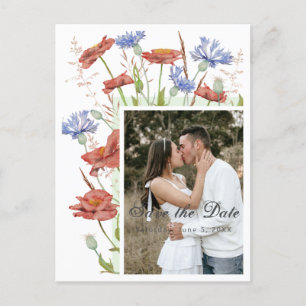 Wilde bloemen bruiloft met foto's op datum briefkaart