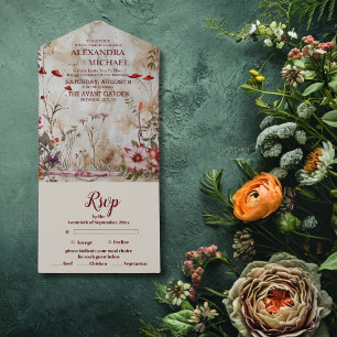 Wilde Bloemen Bruiloft Rustieke Landelijke All In One Uitnodiging