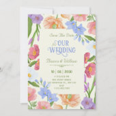 Wilde bloemen bruiloft save the date (Voorkant)