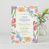 Wilde bloemen bruiloft save the date (Staand voorkant)