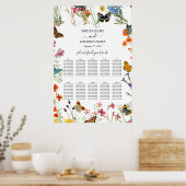Wilde bloemen Butterflies Wedding Seding Chart Poster (Keuken)