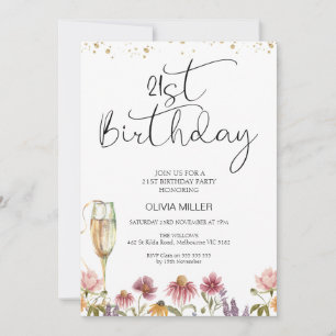 Wilde bloemen Champagne Glass 21st Birthday Kaart