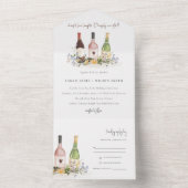 Wilde bloemen Cheers to Love Wine Bottles Weddensc All In One Uitnodiging (Binnen)