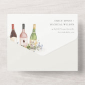 Wilde bloemen Cheers to Love Wine Bottles Weddensc All In One Uitnodiging (Achterkant)