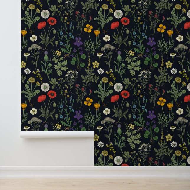 Wilde bloemen collage behang (Applicatie)