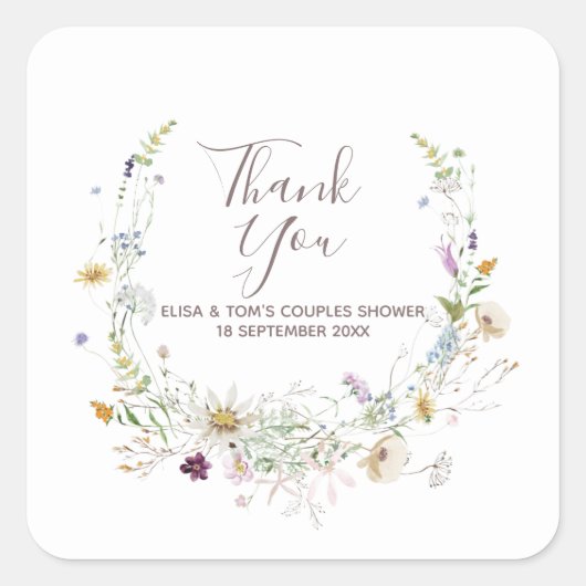 Wilde bloemen Couples Shower Bedankt Sticker (Voorkant)