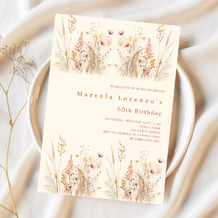 Wilde bloemen crème perzik boho verjaardag kaart