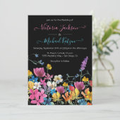 Wilde bloemen Dark Meadow Wedding Kaart (Staand voorkant)