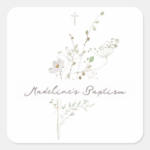 wilde bloemen delicaat boeket Doop Vierkante Sticker