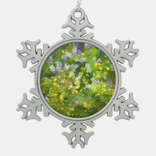 Wilde bloemen die het schilderen van de natuur hin tin sneeuwvlok ornament