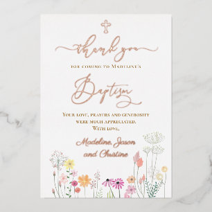 wilde bloemen Doop bedankt voor uw komst Folie Uitnodiging