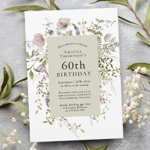 Wilde bloemen Elegant Botanische 60e verjaardag Kaart