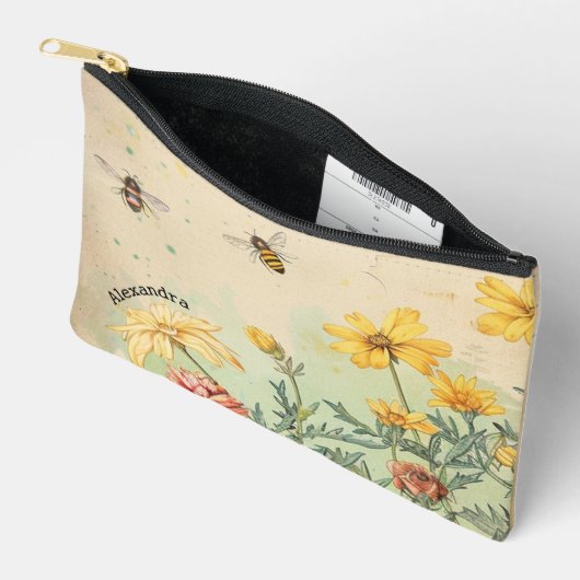 wilde bloemen en bijen cosmetische of etui (Open)