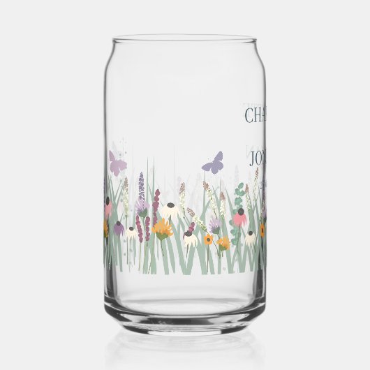 Wilde bloemen en Butterflies Wedding Blikvorm Glas (Rechts)