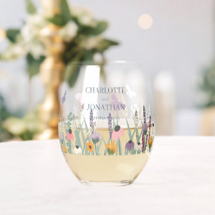 Wilde bloemen en Butterflies Wedding Wijnglas Zonder Voet