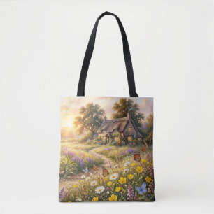 Wilde bloemen en een leuk huisje draagtas
