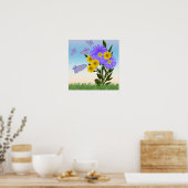 Wilde bloemen en Gingham Butterflies Poster (Keuken)