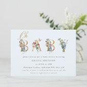 wilde bloemen en goud en blauw Baby shower Kaart (Staand voorkant)