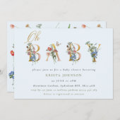 wilde bloemen en goud en blauw Baby shower Kaart (Voorkant / Achterkant)