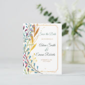 Wilde bloemen en gouden enkels sparen de datum van briefkaart (Staand voorkant)