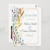 Wilde bloemen en gouden enkels sparen de datum van briefkaart (Voorkant / Achterkant)