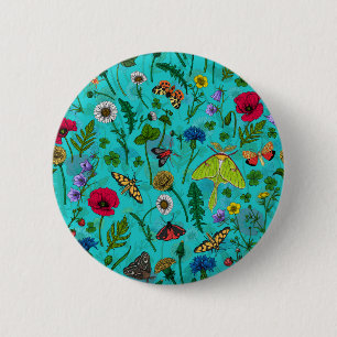 Wilde bloemen en moten ronde button 5,7 cm