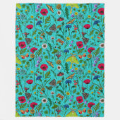 Wilde bloemen en motten op blauwgroen fleece deken (Voorkant)