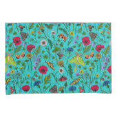 Wilde bloemen en motten op blauwgroen kussensloop (Voorkant-Rechts)